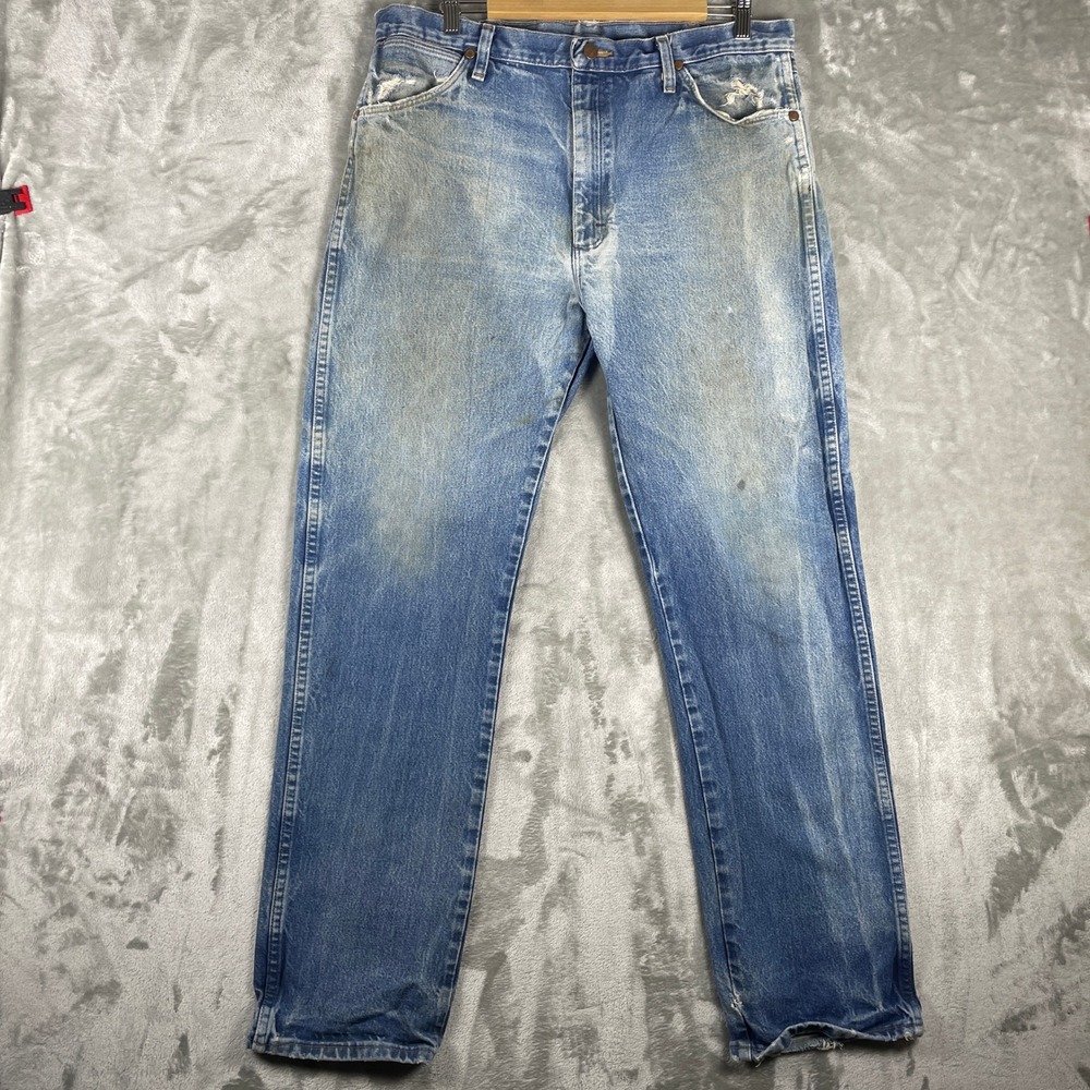 Vintage Wrangler Jeans Mens 36x34 Blue Distressed Sun Faded 13MWZ Cowboy